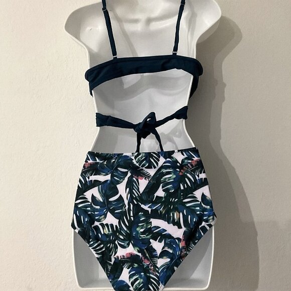 CRISS CROSS TROPICAL TWO-PIECE SEXY HIGH WAIST SWIMSUIT - Picture 8 of 12